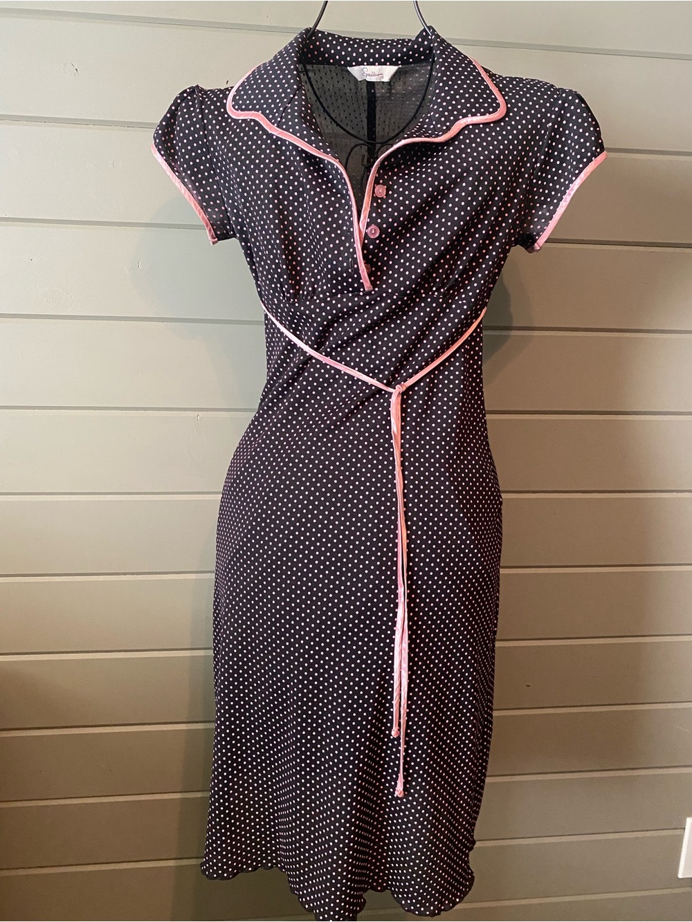 Retro Polka Dot Wrap-Style Sleep Dress with Pink Trim